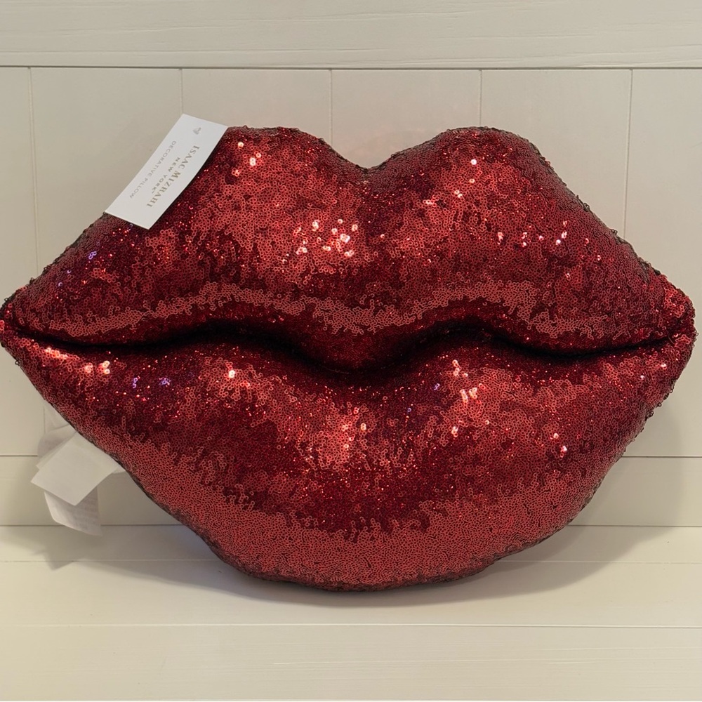 Isaac Mizrahi Red Lips Pout Kiss Pillow Sequins 19” Love Glam Decor NewTags